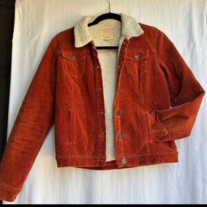 Quiksilver Sherpa Lined Corduroy Trucker Jacket – Rust Orange Cropped Size S
